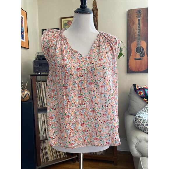 Shoshanna Tops - Shoshanna M Ditsty Floral Ruffle Sleeve Silk Top Blouse Cottage Peasant Top Tank